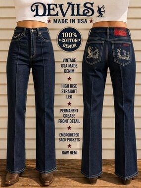 Devil’s Denim Jeans USA 30x36 Dark Wash Straight Leg Vintage NWT